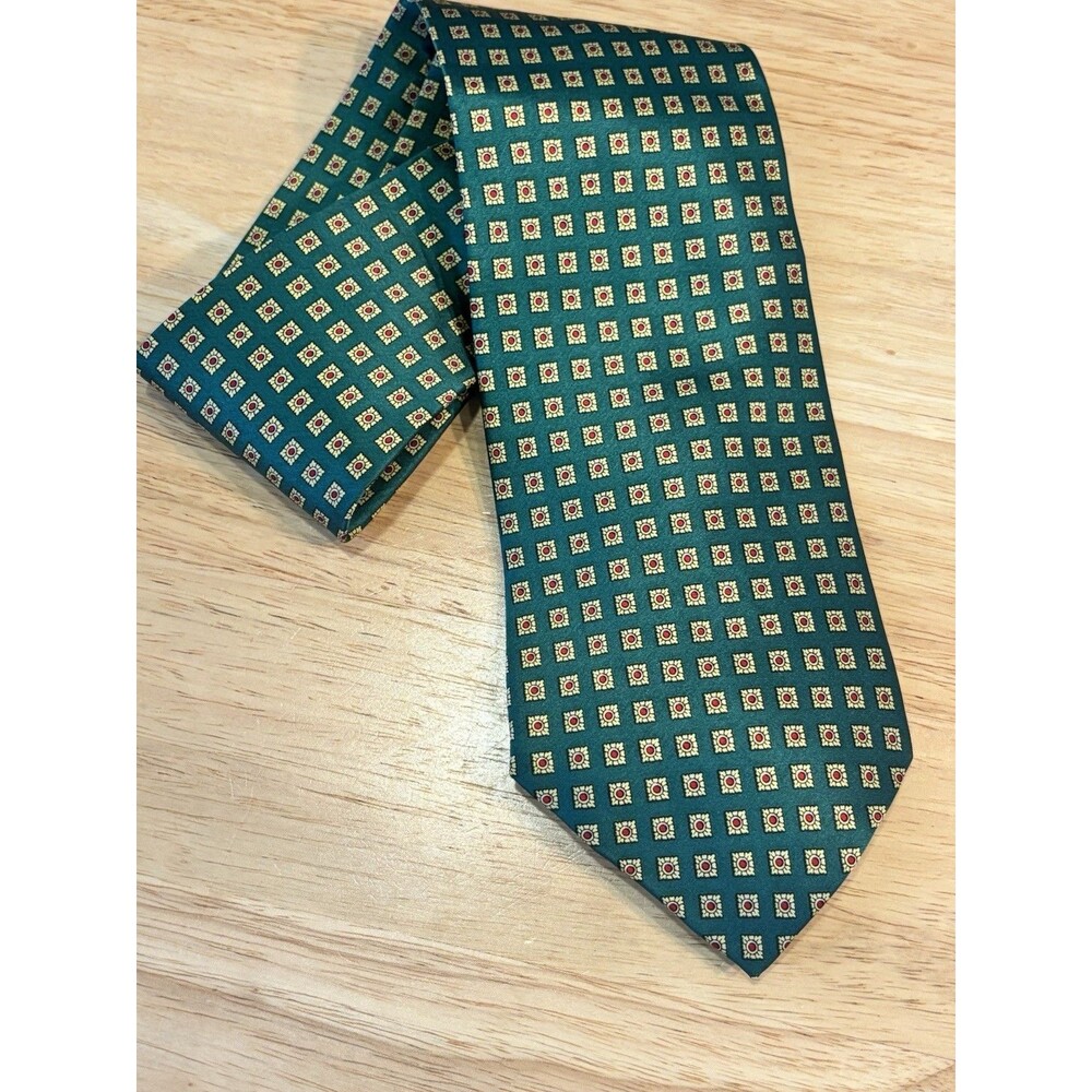 Hermes Paris Mens Silk Necktie Tie France Geometric Green & Blue Neiman Marcus